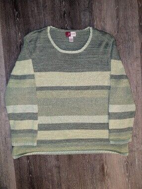 Vintage Jennifer Moore Olive Green Striped Sweater